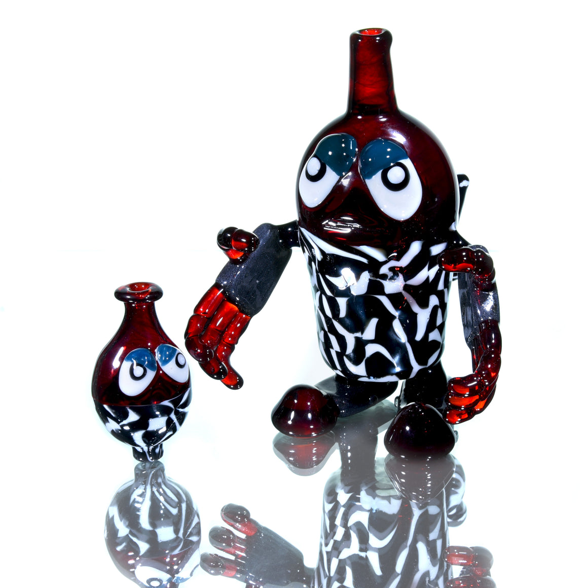 Fully-worked Robo-kun w/ Matching Cap - Pomegranate/Black & White - 10mm Female