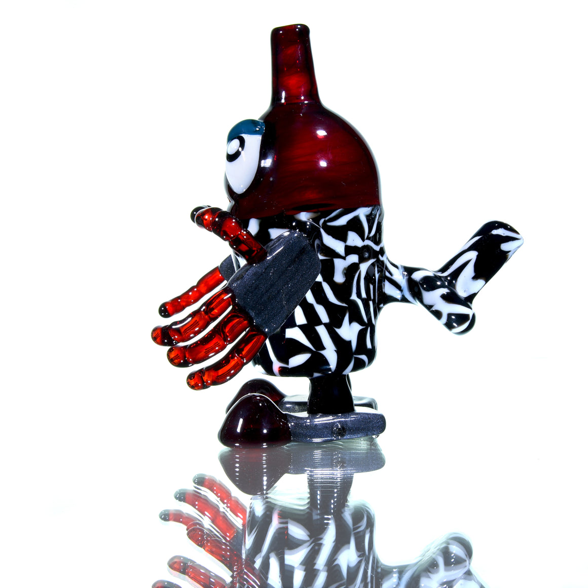 Fully-worked Robo-kun w/ Matching Cap - Pomegranate/Black & White - 10mm Female