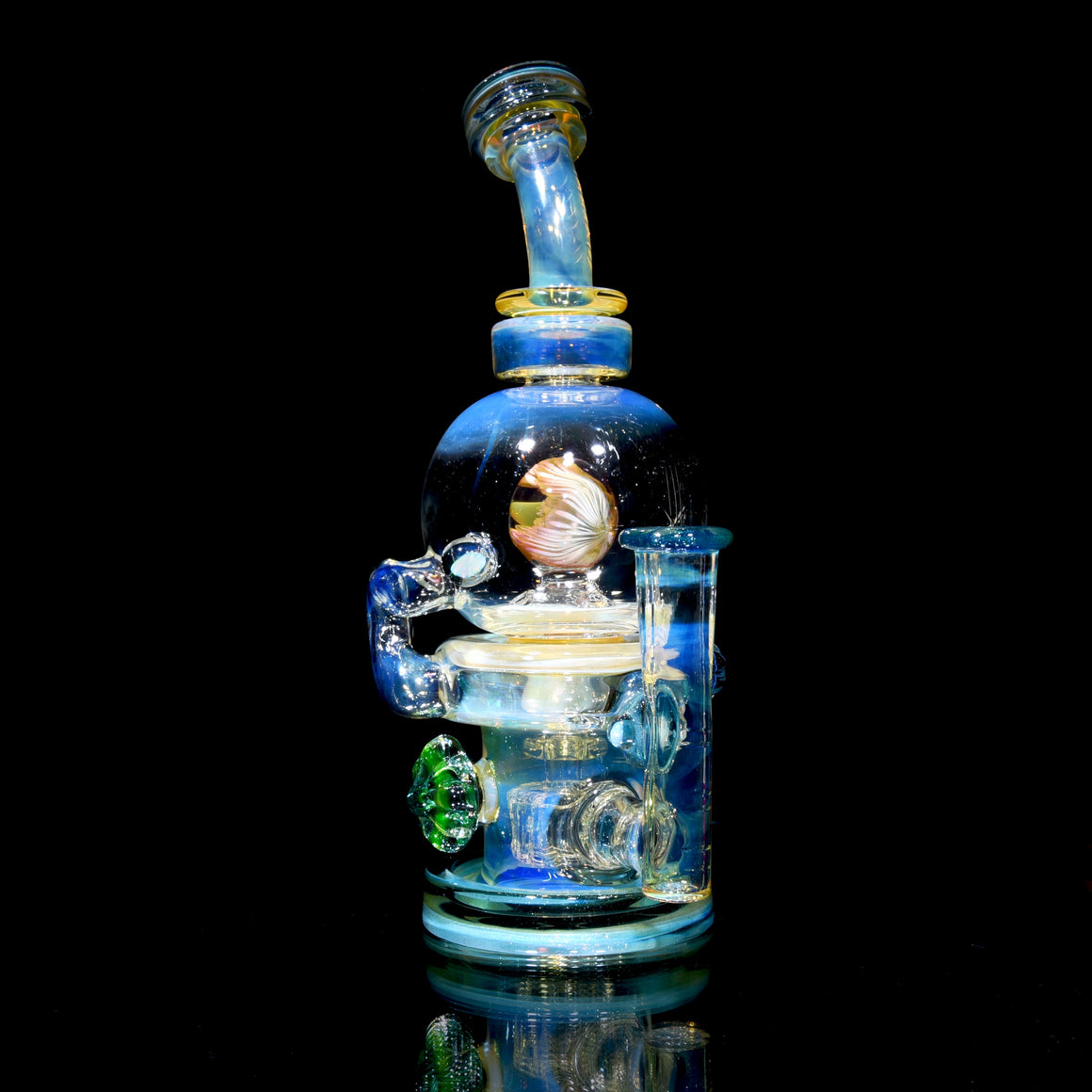 Fumed & Carved Mibcentric Orbital Recycler - Blue Stardust - 14mm Female