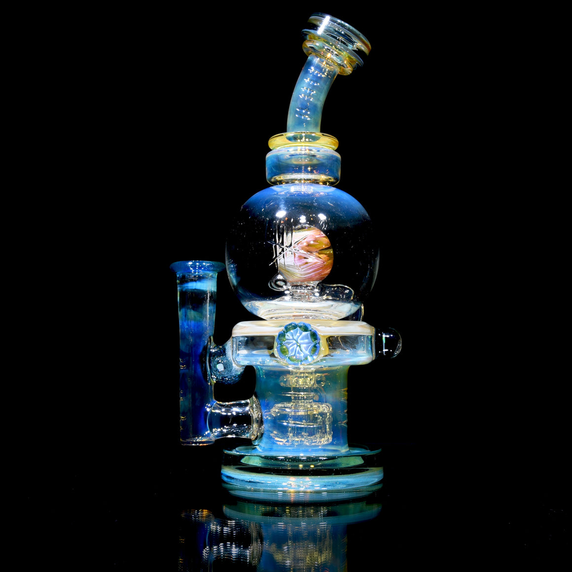 Fumed & Carved Mibcentric Orbital Recycler - Blue Stardust - 14mm Female