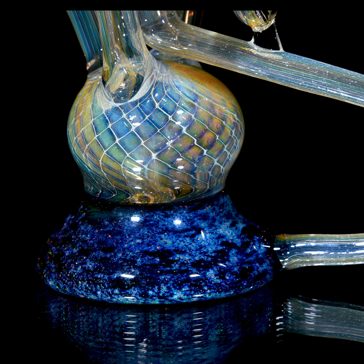 Fully-fumed 2-tone Double-uptake Floating Recycler - Crushed Opal w/ Ghost Opal Fumed Lotus - 14mm Female