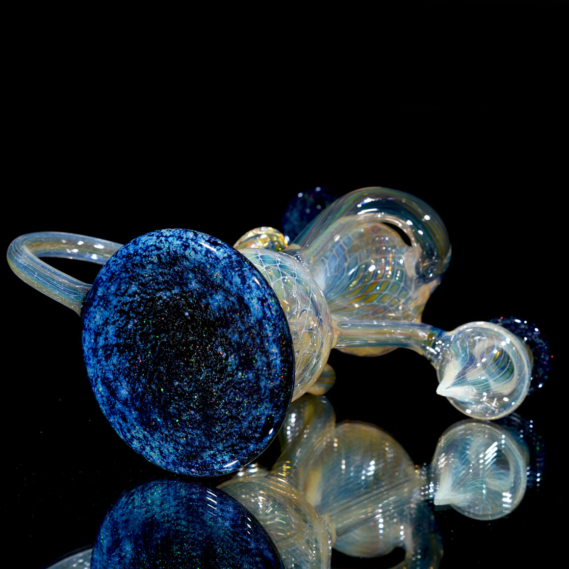Fully-fumed 2-tone Double-uptake Floating Recycler - Crushed Opal w/ Ghost Opal Fumed Lotus - 14mm Female