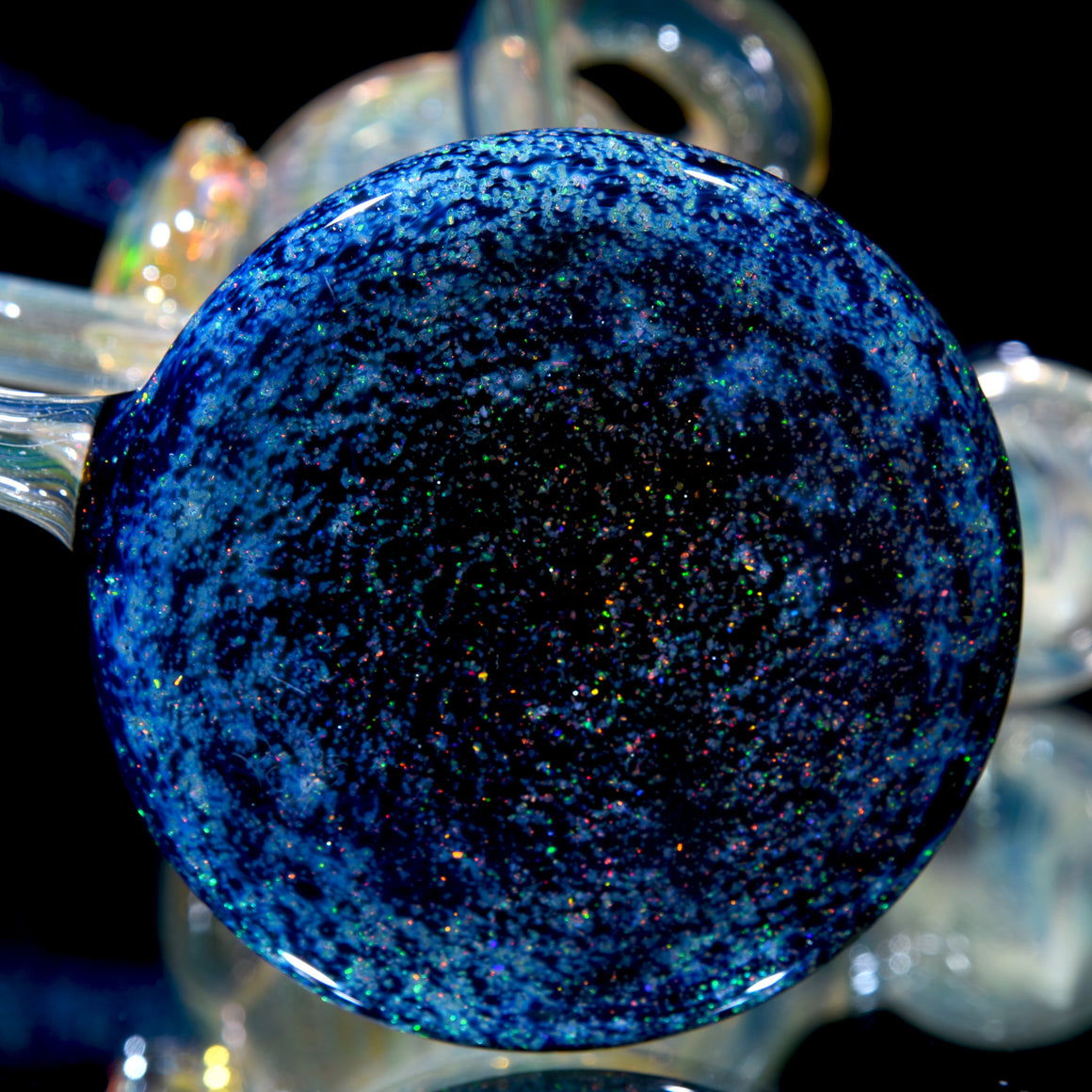 Fully-fumed 2-tone Double-uptake Floating Recycler - Crushed Opal w/ Ghost Opal Fumed Lotus - 14mm Female
