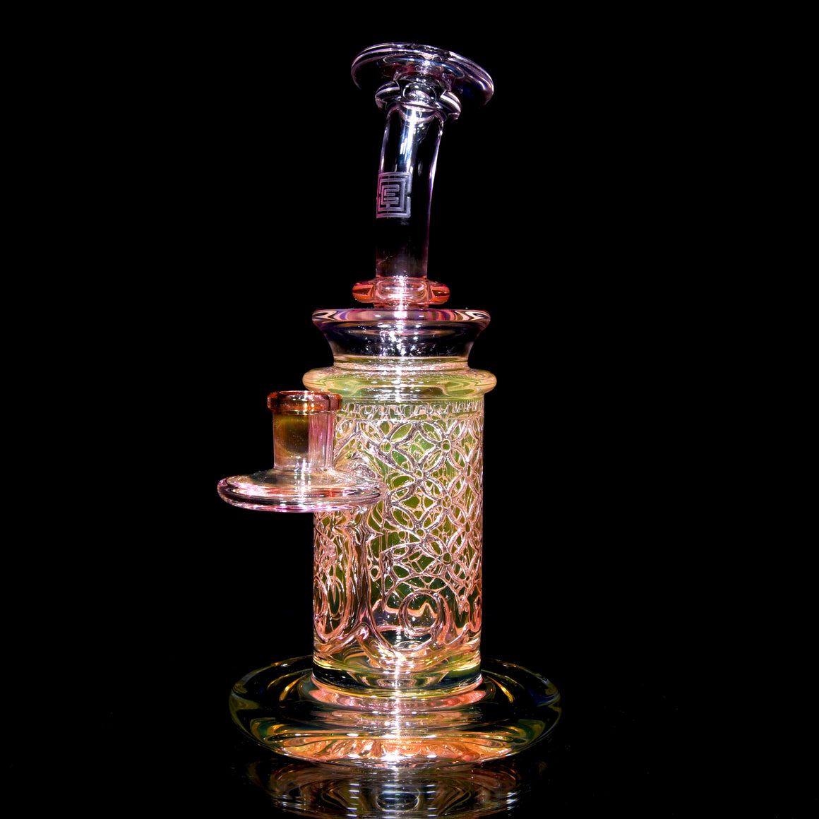 Fumed "Elementum" Double-Wall Channel Perc Rig - Flower of Life - 14mm Female