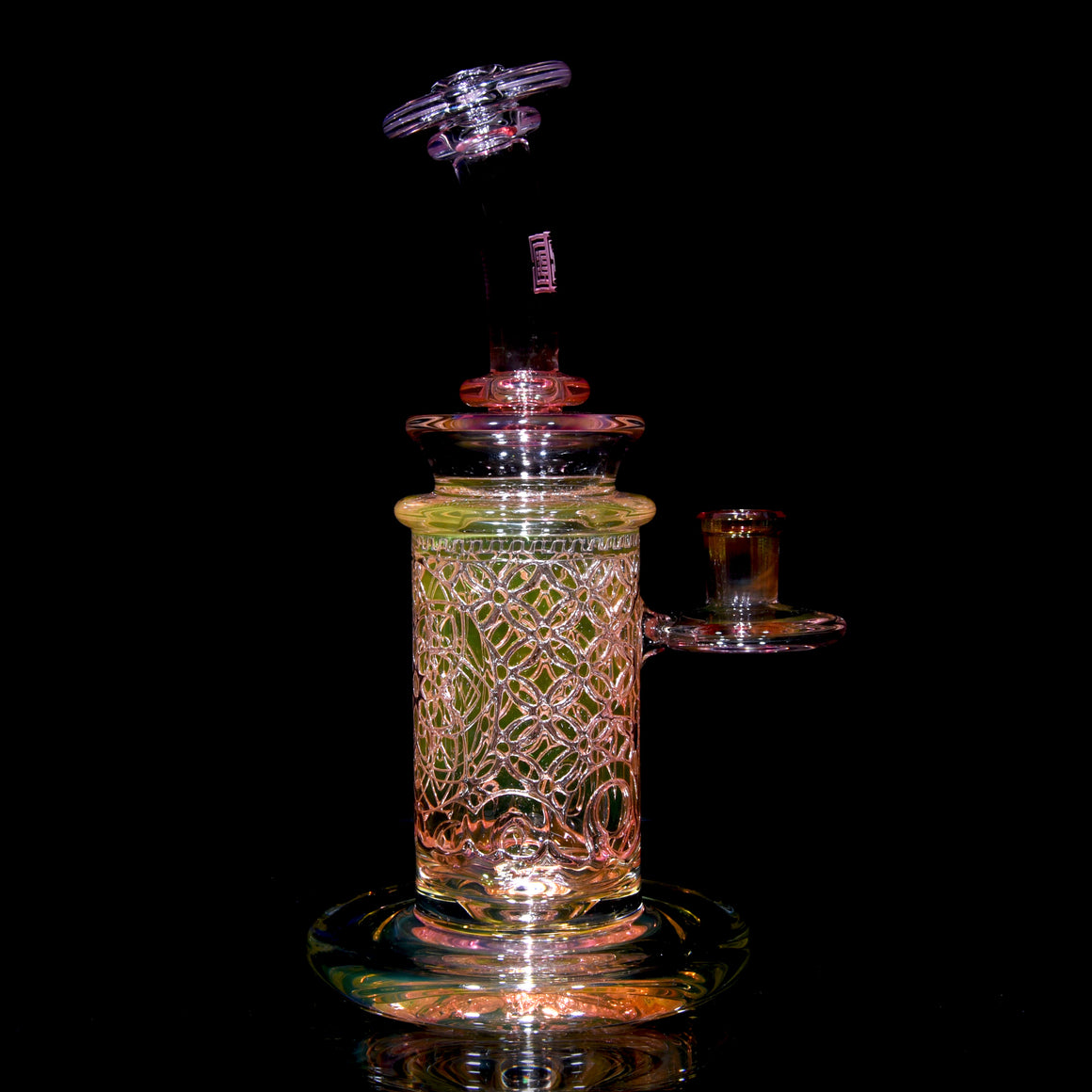 Fumed "Elementum" Double-Wall Channel Perc Rig - Flower of Life - 14mm Female