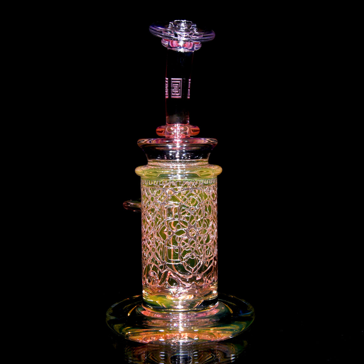 Fumed "Elementum" Double-Wall Channel Perc Rig - Flower of Life - 14mm Female