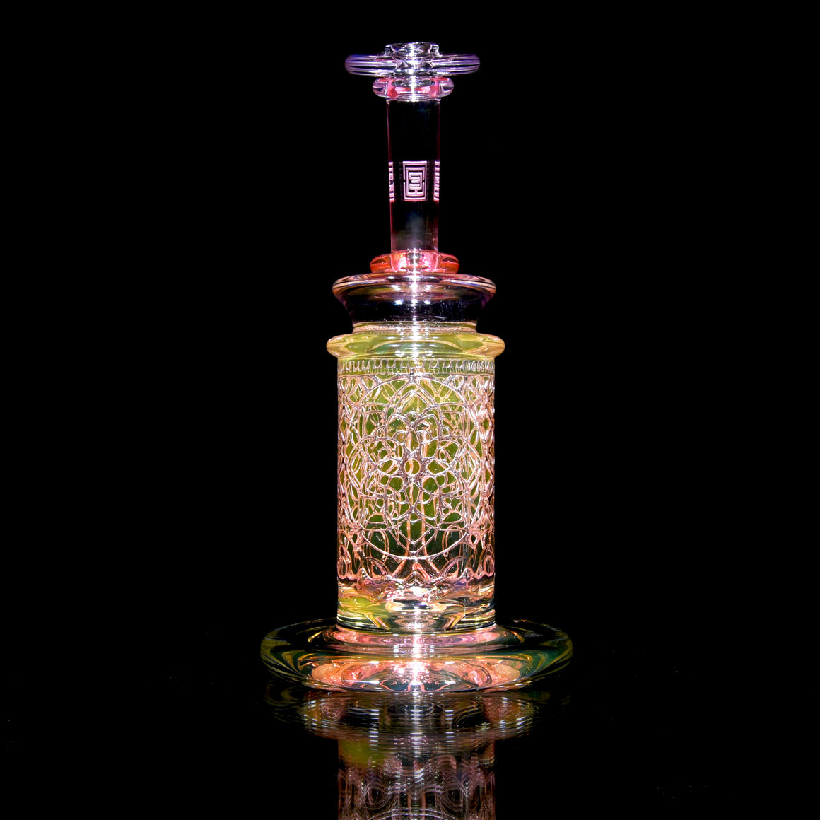 Fumed "Elementum" Double-Wall Channel Perc Rig - Flower of Life - 14mm Female