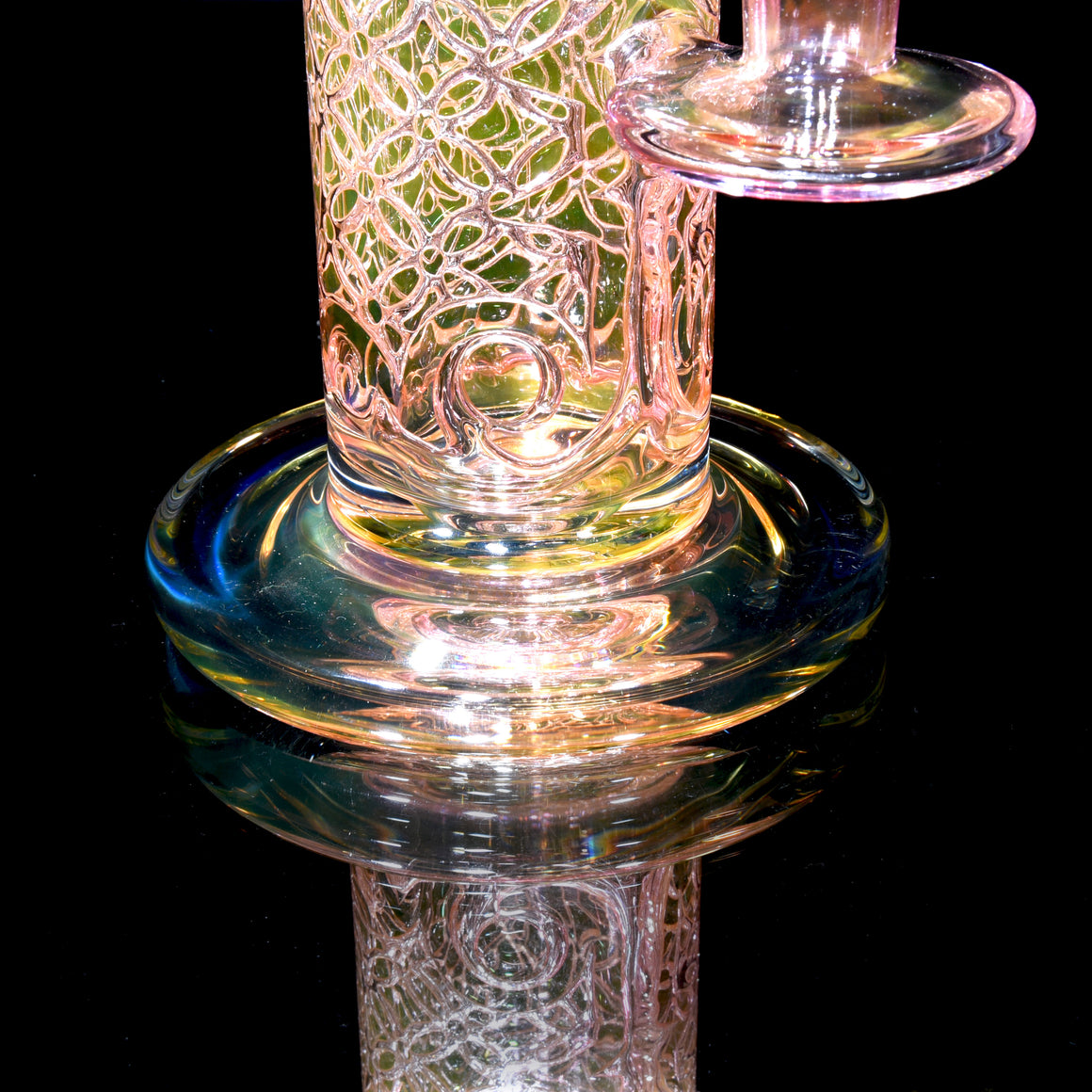 Fumed "Elementum" Double-Wall Channel Perc Rig - Flower of Life - 14mm Female