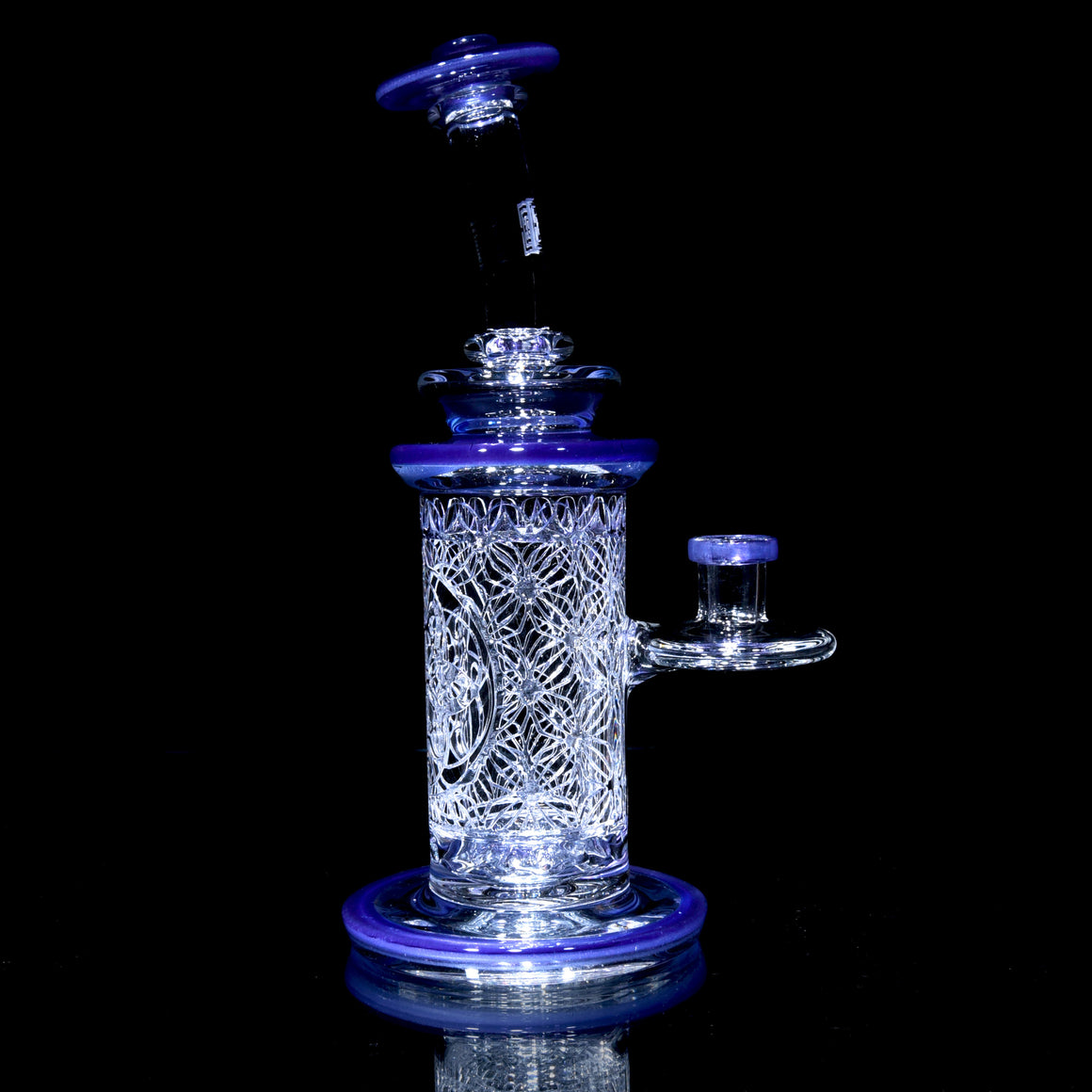 Fully-accented "Elementum" Double-Wall Channel Perc Rig - Purple - 14mm Female