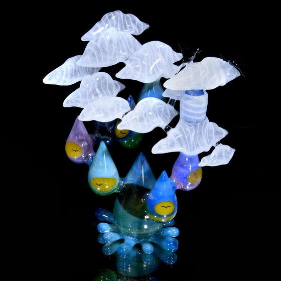 Sunset Landscape Drunken Encalmo Raindrop/Latticino Cloud Rig w/ Cap & Slurper Marble Set - 14mm Female