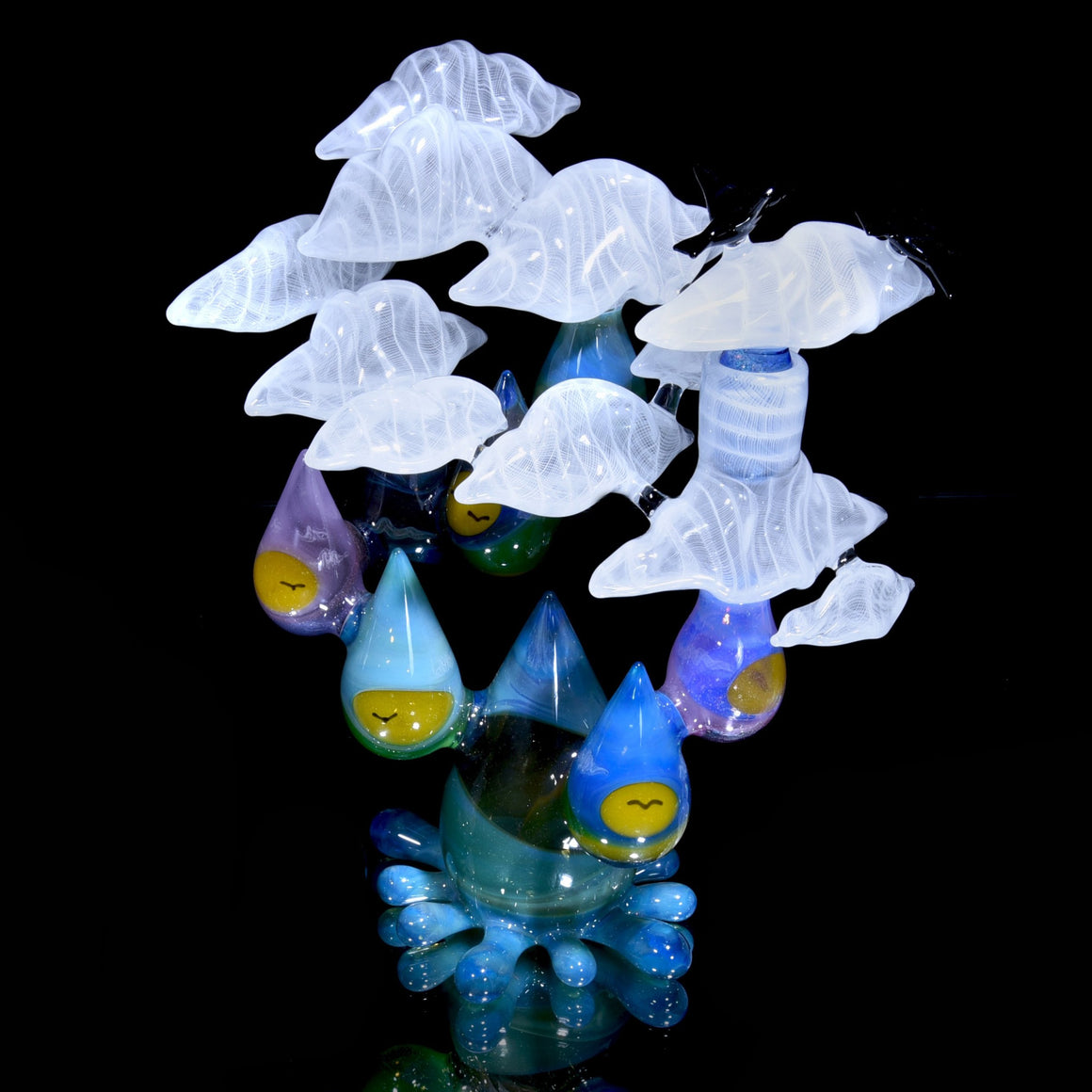 Sunset Landscape Drunken Encalmo Raindrop/Latticino Cloud Rig w/ Cap & Slurper Marble Set - 14mm Female