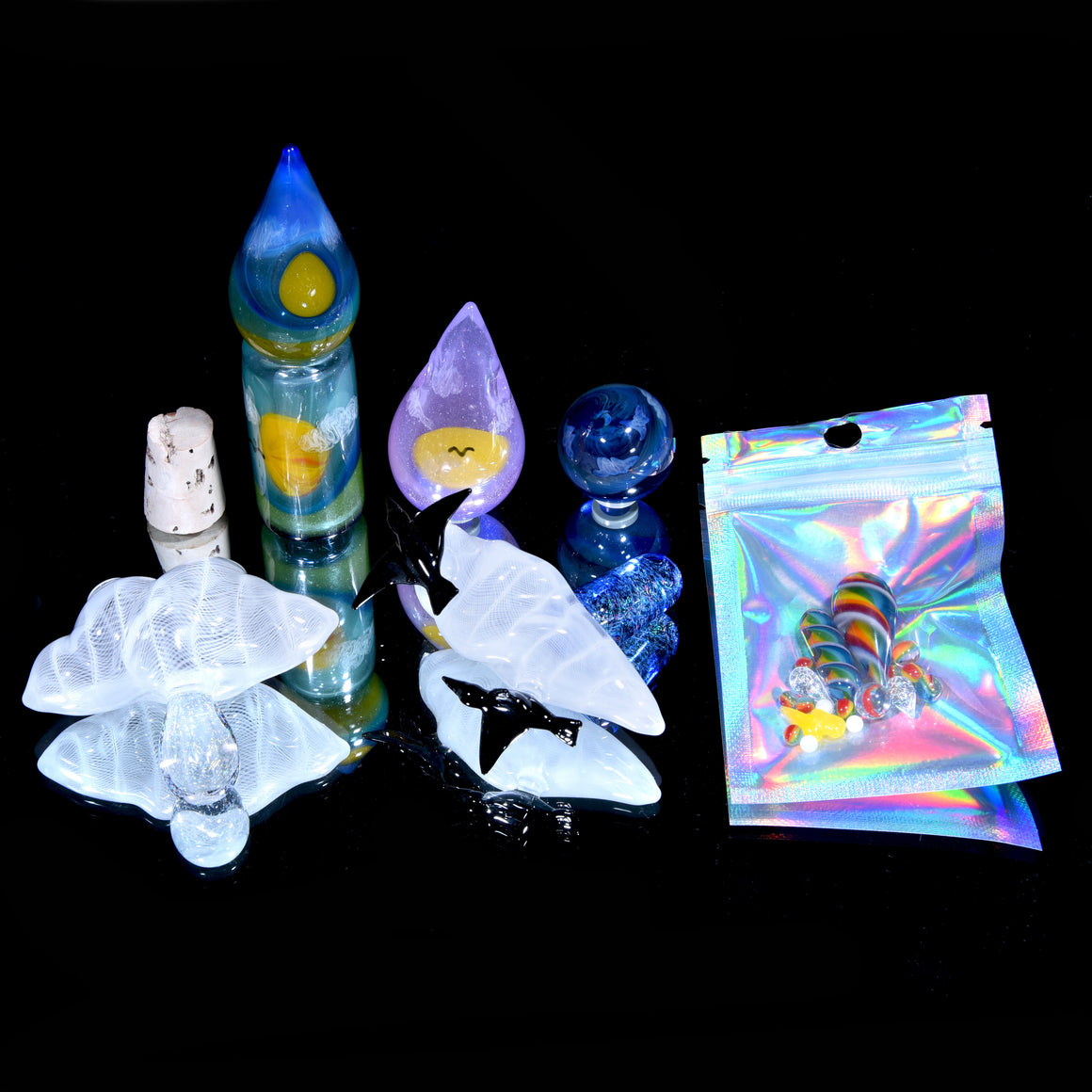 Sunset Landscape Drunken Encalmo Raindrop/Latticino Cloud Rig w/ Cap & Slurper Marble Set - 14mm Female