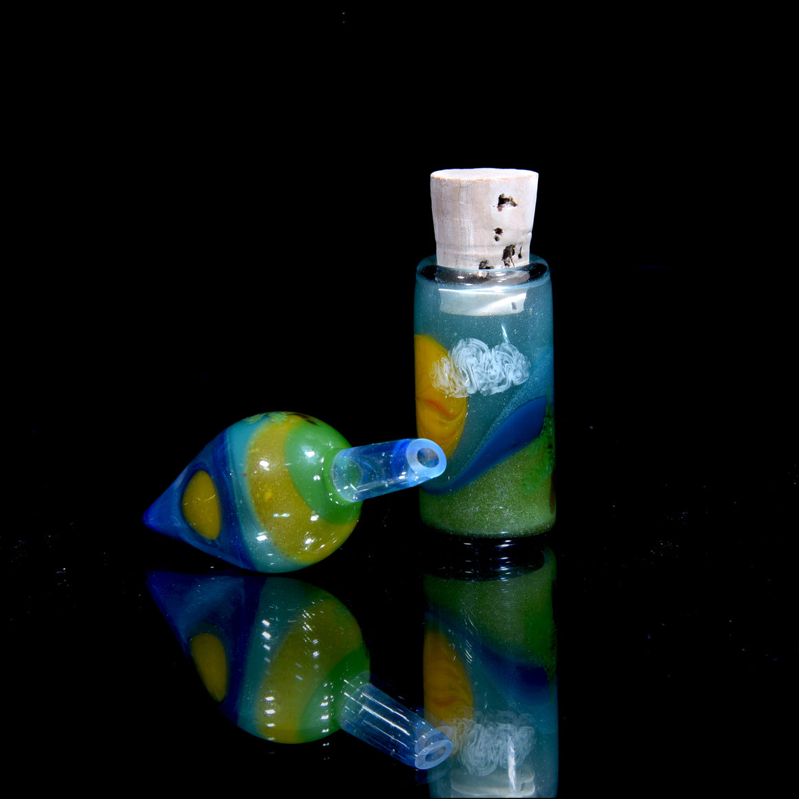 Sunset Landscape Drunken Encalmo Raindrop/Latticino Cloud Rig w/ Cap & Slurper Marble Set - 14mm Female