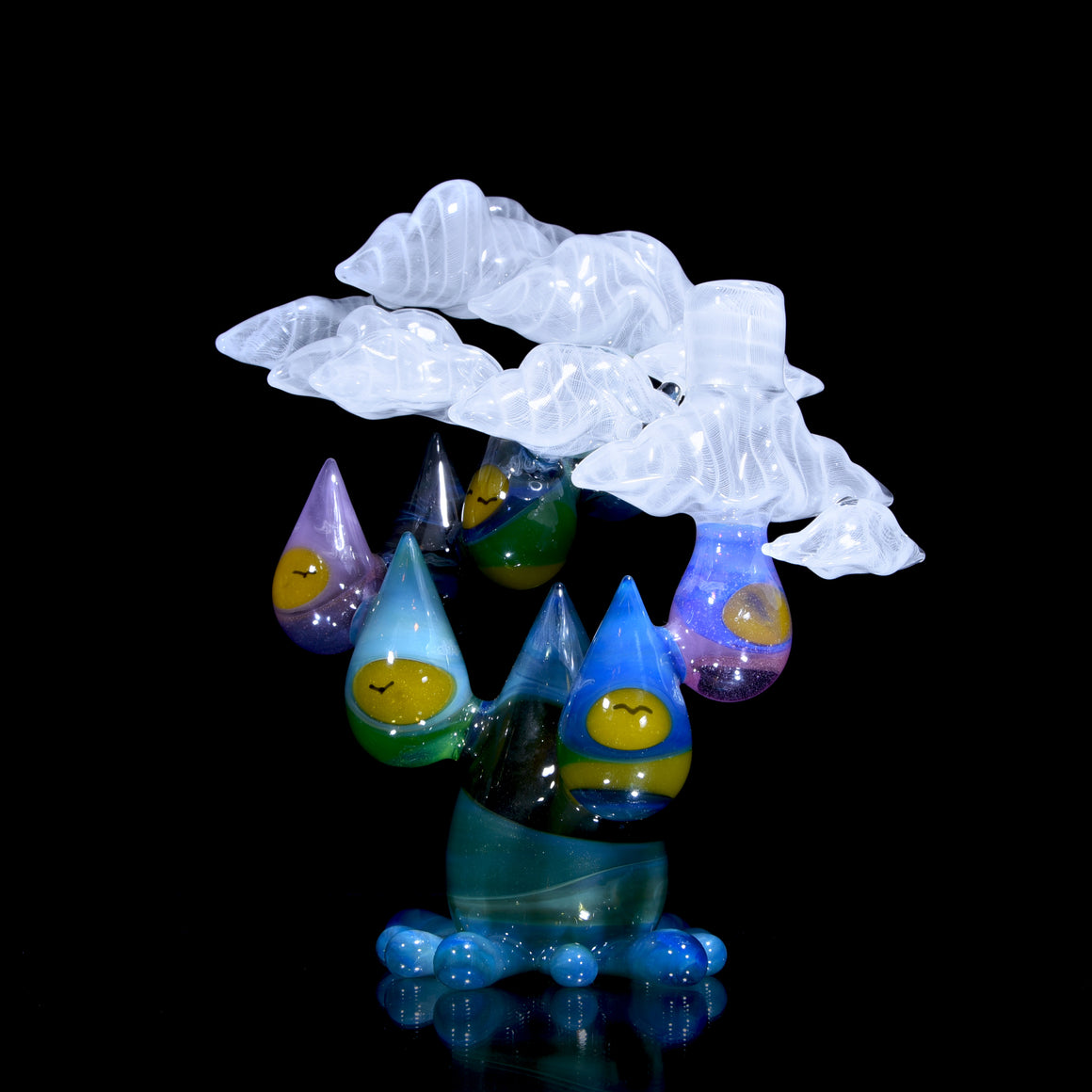 Sunset Landscape Drunken Encalmo Raindrop/Latticino Cloud Rig w/ Cap & Slurper Marble Set - 14mm Female