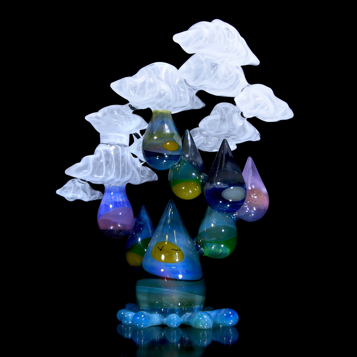 Sunset Landscape Drunken Encalmo Raindrop/Latticino Cloud Rig w/ Cap & Slurper Marble Set - 14mm Female