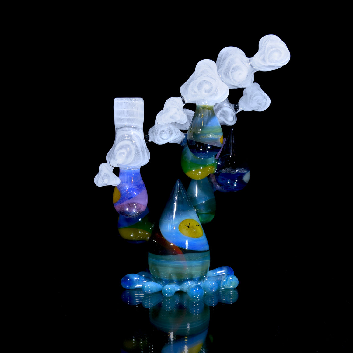 Sunset Landscape Drunken Encalmo Raindrop/Latticino Cloud Rig w/ Cap & Slurper Marble Set - 14mm Female