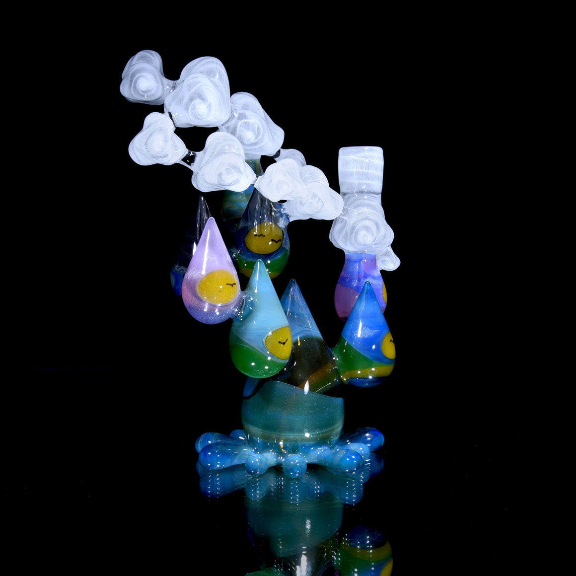 Sunset Landscape Drunken Encalmo Raindrop/Latticino Cloud Rig w/ Cap & Slurper Marble Set - 14mm Female