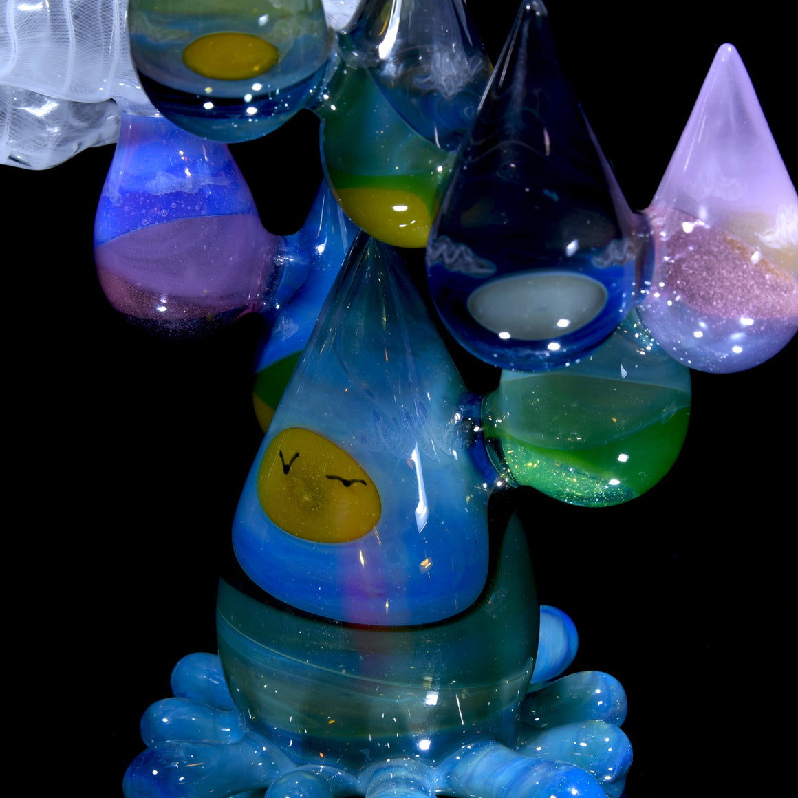Sunset Landscape Drunken Encalmo Raindrop/Latticino Cloud Rig w/ Cap & Slurper Marble Set - 14mm Female