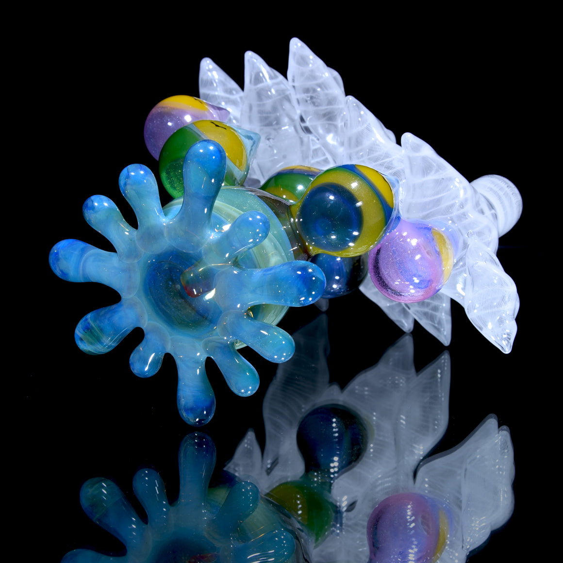 Sunset Landscape Drunken Encalmo Raindrop/Latticino Cloud Rig w/ Cap & Slurper Marble Set - 14mm Female