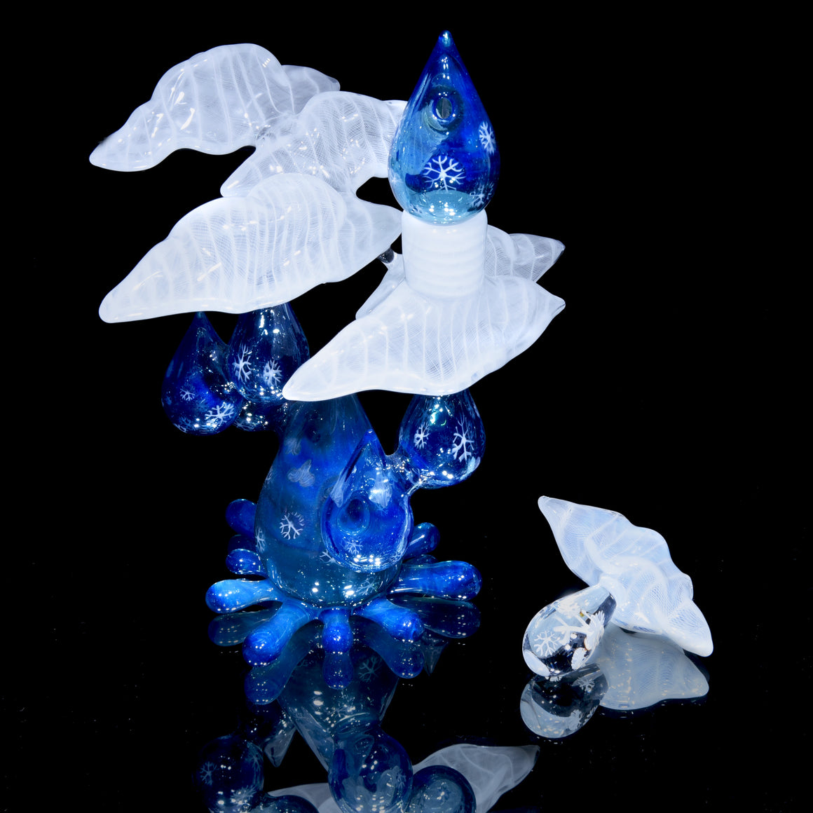 Sparkly Snowflake Raindrop/Latticino Cloud Rig w/ Cap & Slurper Marble Set - 14mm Female