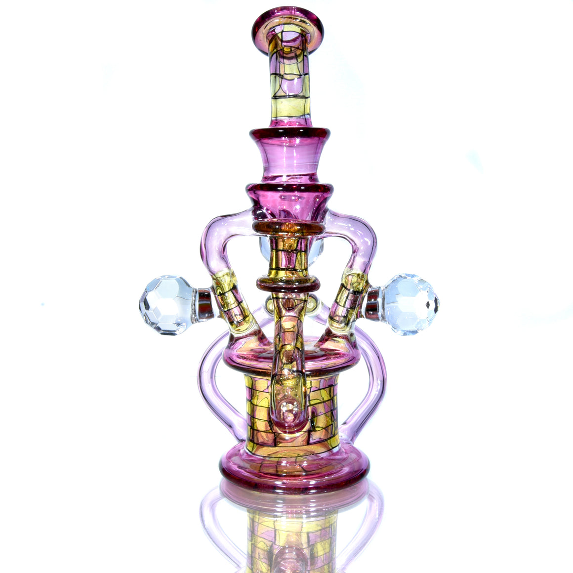 CFL Reactive Double Donut Uptake/Double Drain Recycler - Gold Ruby/Terps/Dichro Chipstack  - 10mm Female