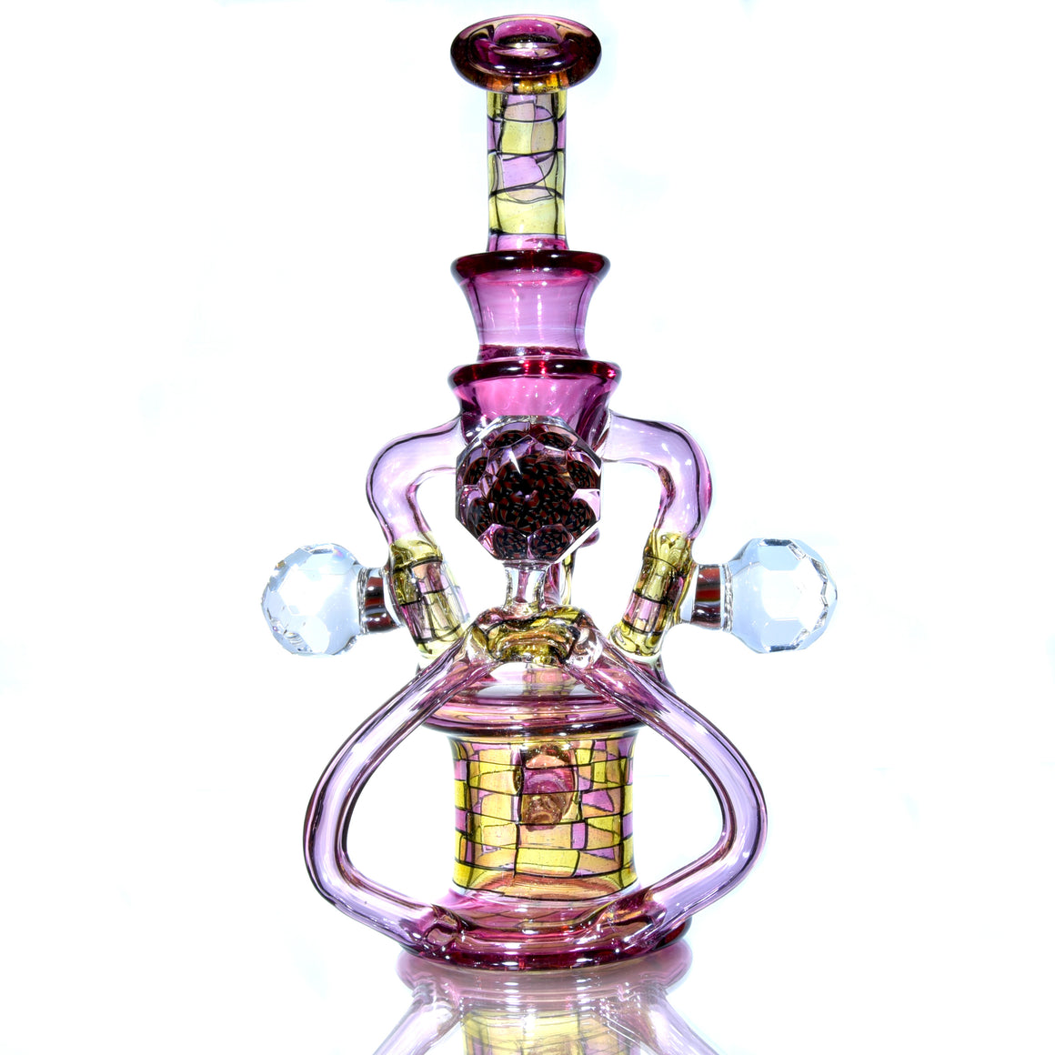 CFL Reactive Double Donut Uptake/Double Drain Recycler - Gold Ruby/Terps/Dichro Chipstack  - 10mm Female