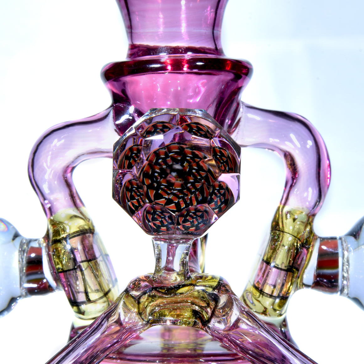 CFL Reactive Double Donut Uptake/Double Drain Recycler - Gold Ruby/Terps/Dichro Chipstack  - 10mm Female