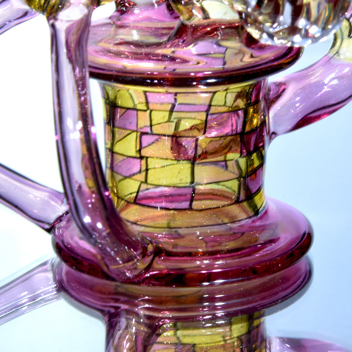 CFL Reactive Double Donut Uptake/Double Drain Recycler - Gold Ruby/Terps/Dichro Chipstack  - 10mm Female