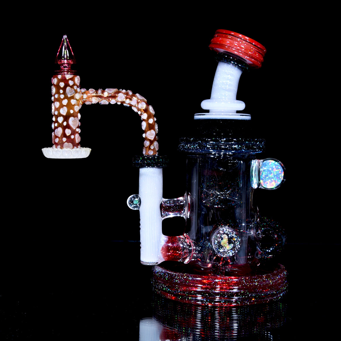 1/1 Carved Hearts Gel Tech Double-layer Fumed Slurpee Set w/ Plug Cap - 10mm Male 90° Joint