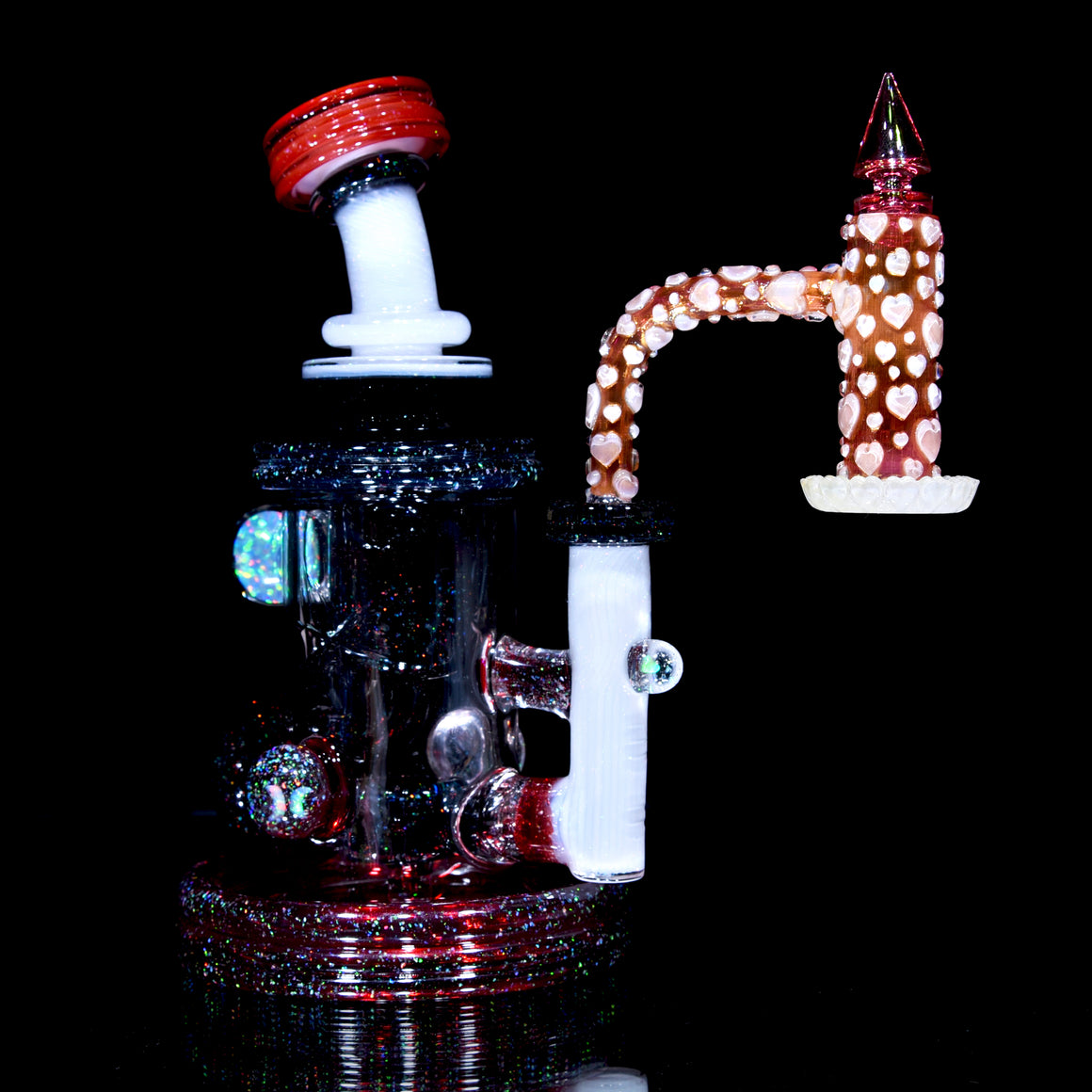 1/1 Carved Hearts Gel Tech Double-layer Fumed Slurpee Set w/ Plug Cap - 10mm Male 90° Joint