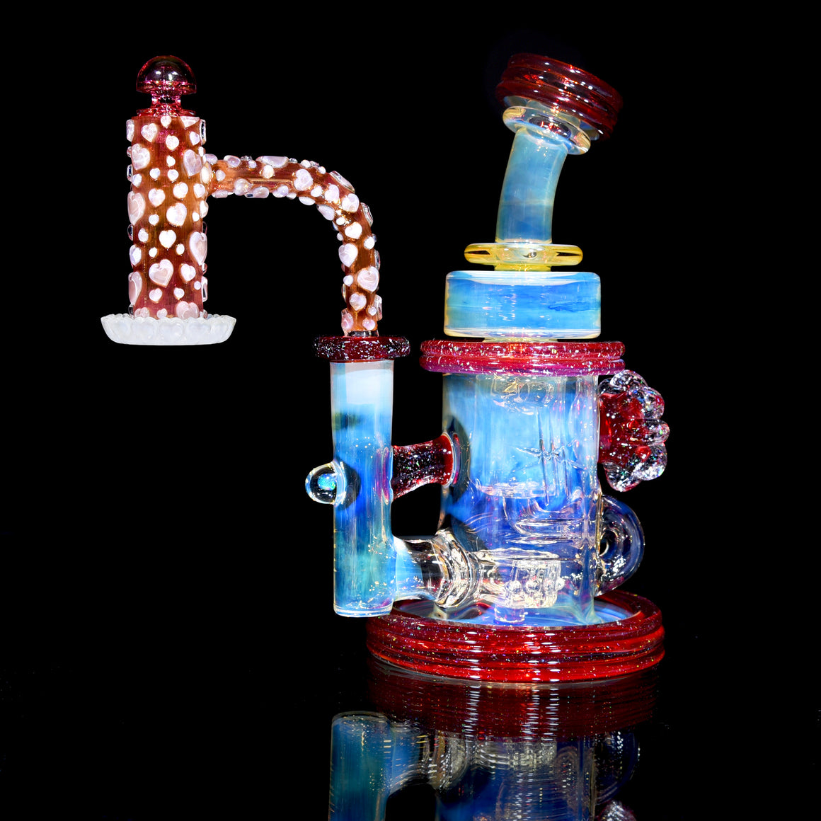 1/1 Carved Hearts Gel Tech Double-layer Fumed Slurpee Set w/ Plug Cap - 10mm Male 90° Joint