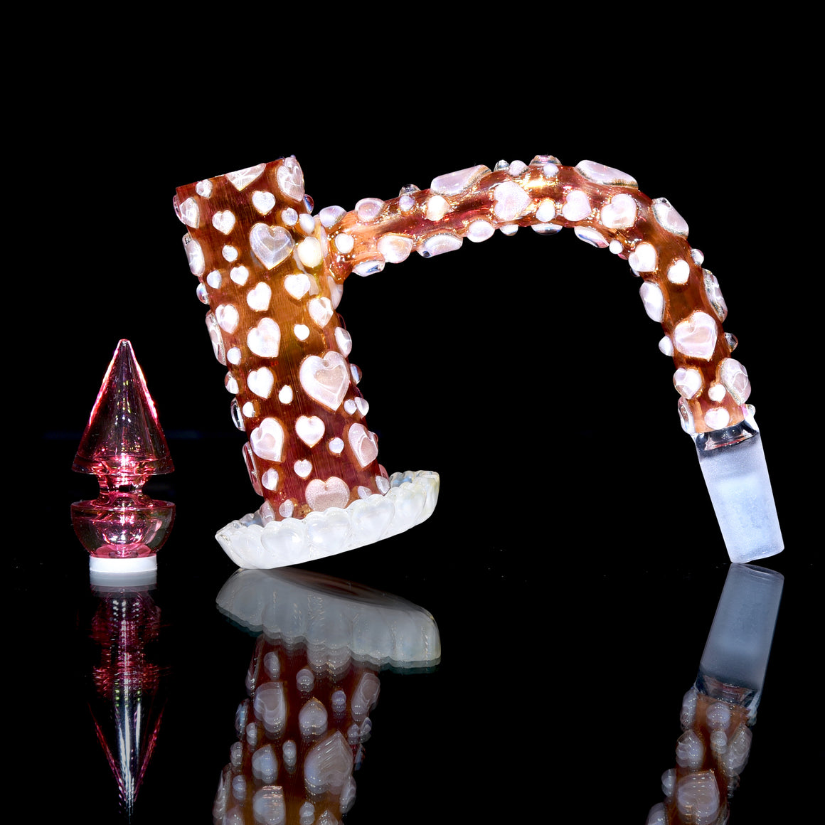 1/1 Carved Hearts Gel Tech Double-layer Fumed Slurpee Set w/ Plug Cap - 10mm Male 90° Joint