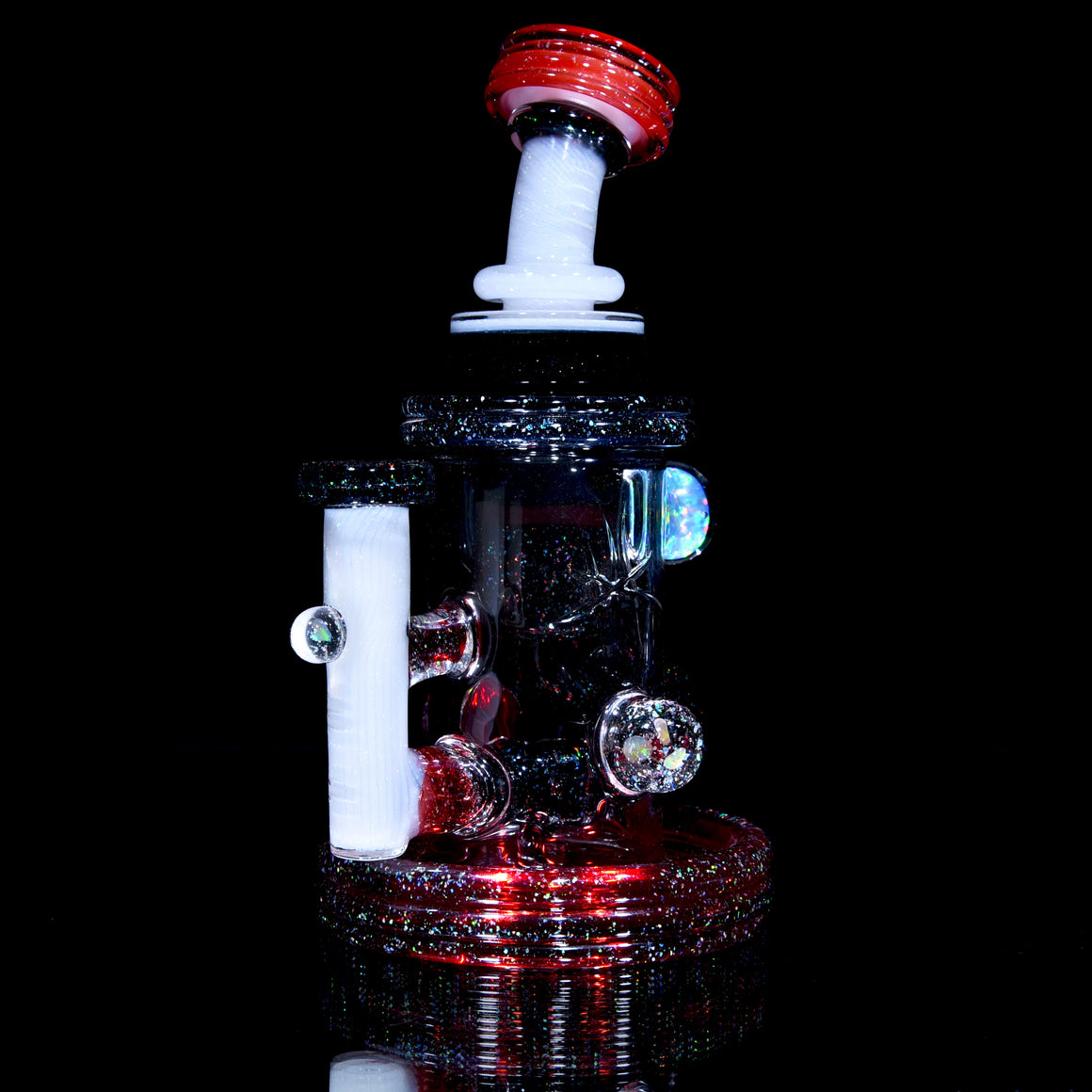 Fully-worked Crushed Opal Klein Recycler - Pomegranate/White/Black - 10mm Female