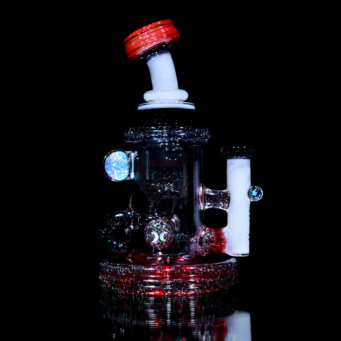 Fully-worked Crushed Opal Klein Recycler - Pomegranate/White/Black - 10mm Female