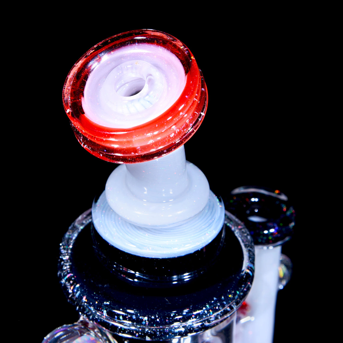 Fully-worked Crushed Opal Klein Recycler - Pomegranate/White/Black - 10mm Female