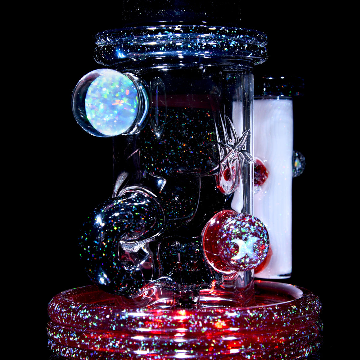 Fully-worked Crushed Opal Klein Recycler - Pomegranate/White/Black - 10mm Female