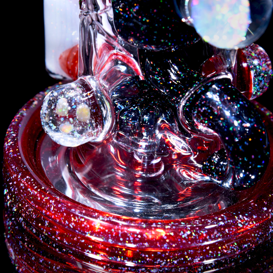 Fully-worked Crushed Opal Klein Recycler - Pomegranate/White/Black - 10mm Female