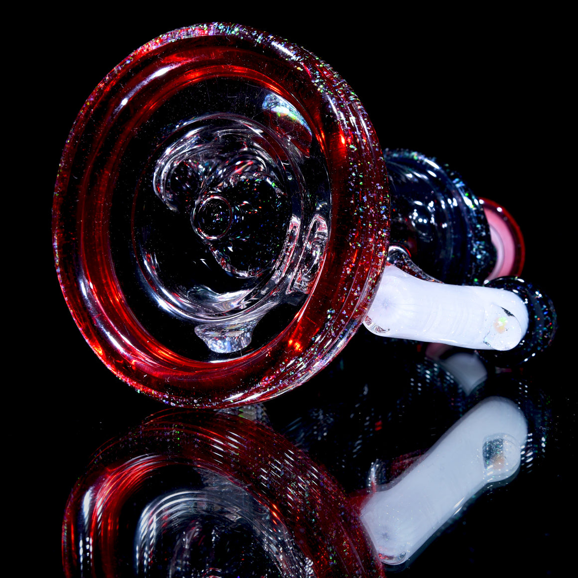 Fully-worked Crushed Opal Klein Recycler - Pomegranate/White/Black - 10mm Female