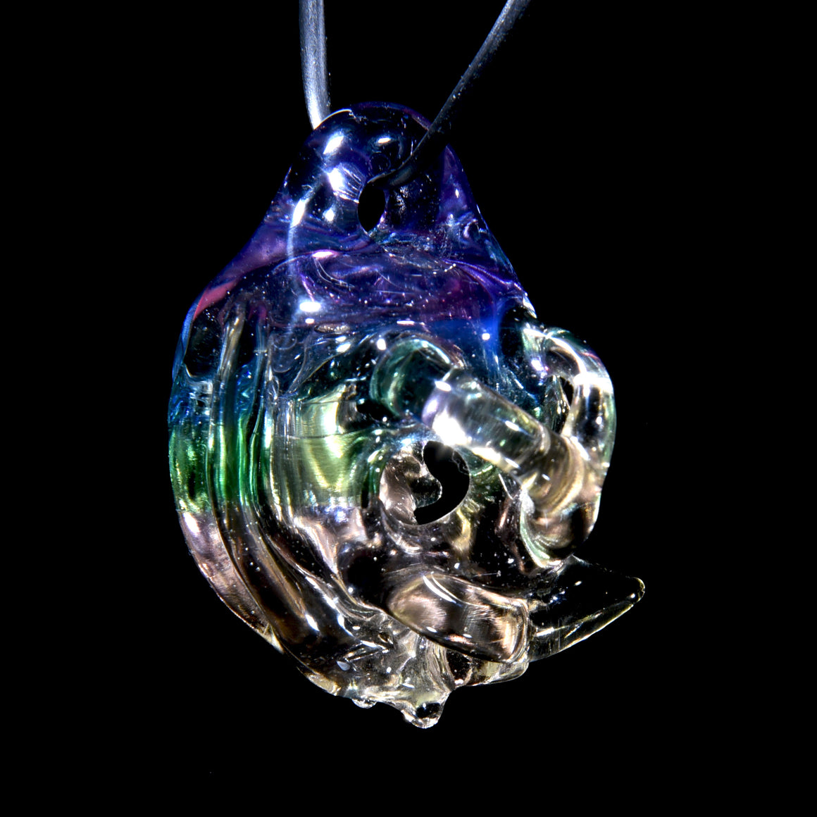 CFL Reactive Hollow Cat Skull Pendant - Purple Rain/Serum Gradient Fade