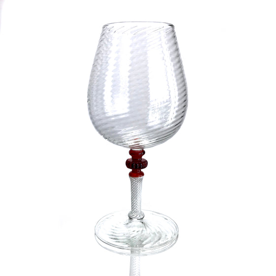 Scalloped Wine Glass with Ruby/White Latticino Stem