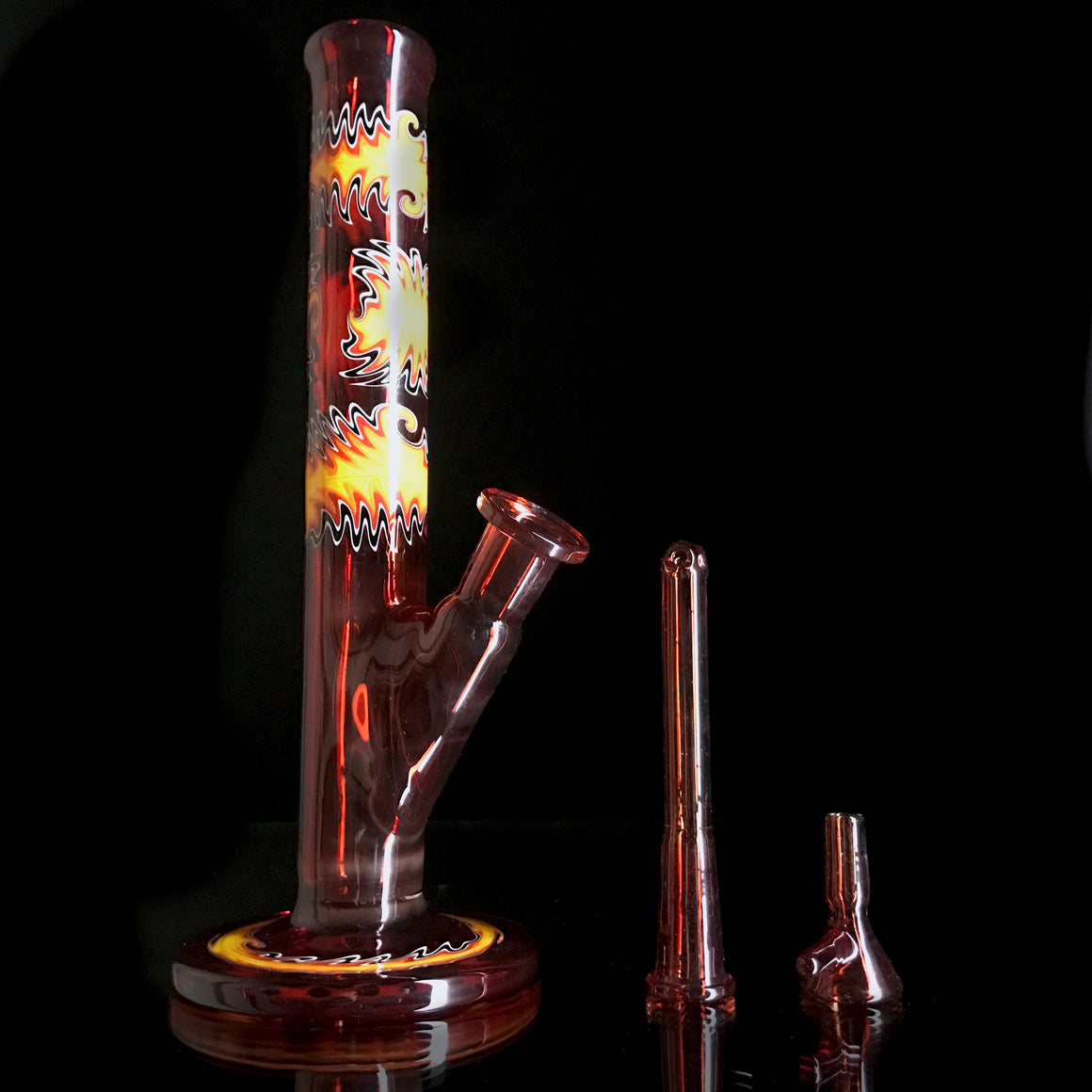 UV Fully-worked Mini Straight Tube - Pomegranate/Fire - 10mm Female