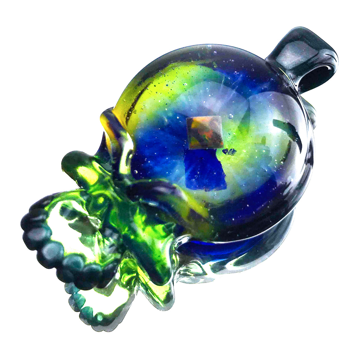 Opal Galaxy Skull Pendant - Tropical Green