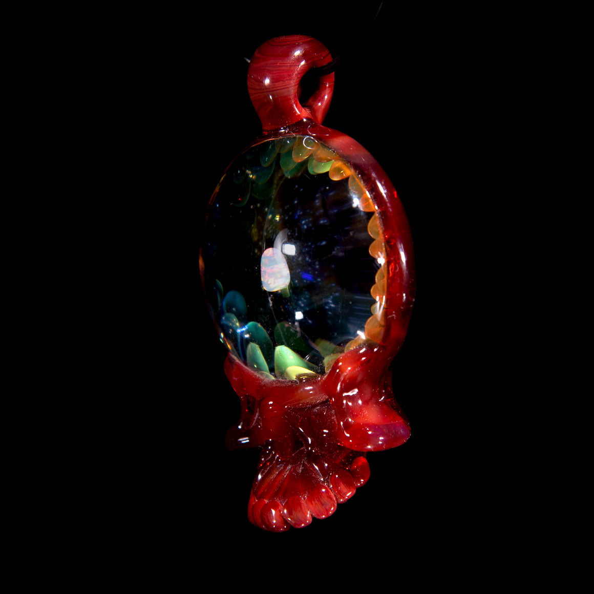 Opal Fume Implosion Skull Pendant - Red