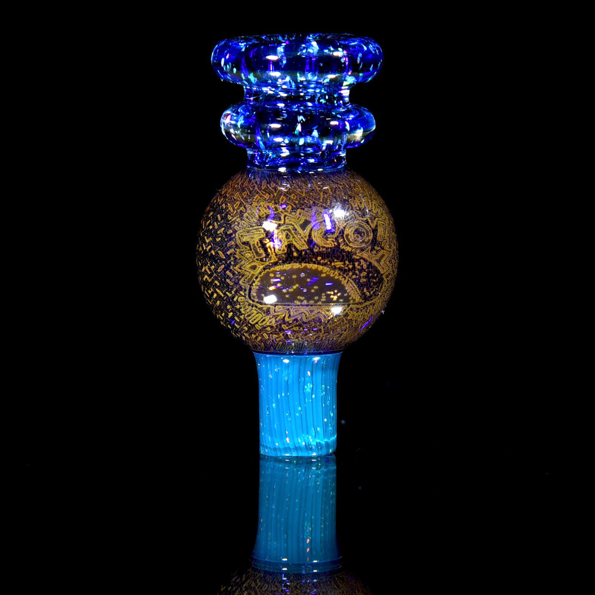 UV Reactive Heady Taco Bubble Cap - Crushed Opal Citrine over Cobalt/Crushed Opal Aqua Azul