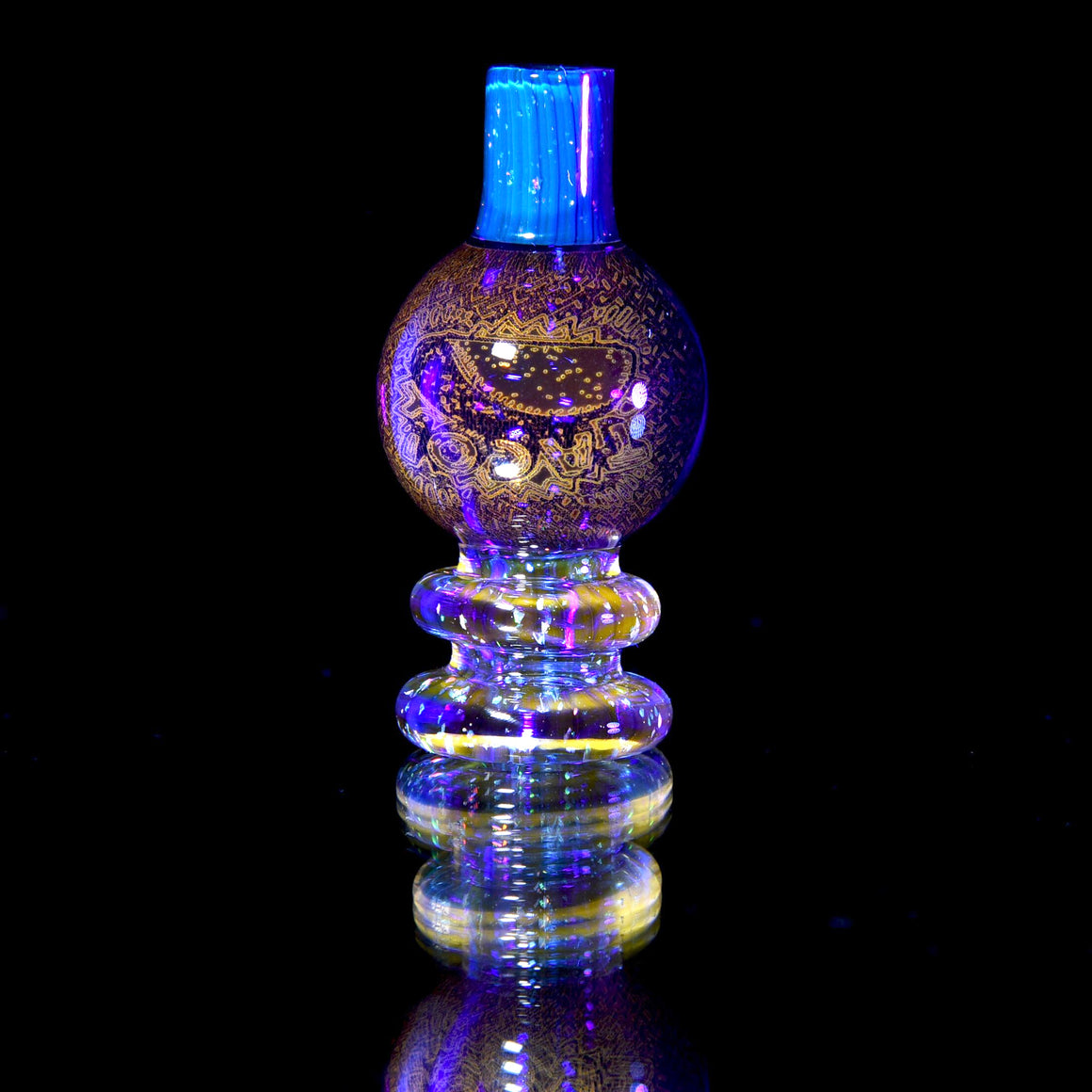UV Reactive Heady Taco Bubble Cap - Crushed Opal Citrine over Cobalt/Crushed Opal Aqua Azul
