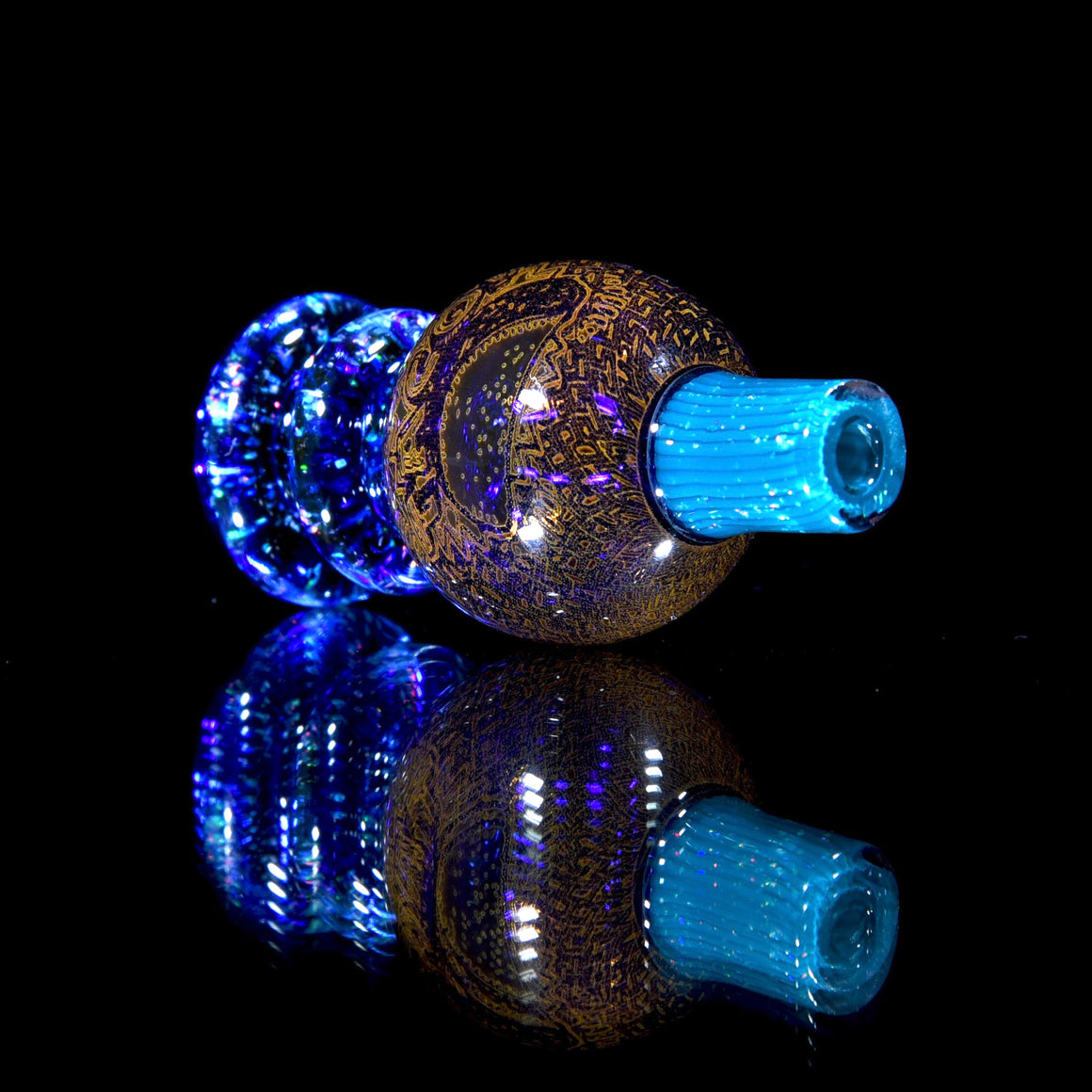 UV Reactive Heady Taco Bubble Cap - Crushed Opal Citrine over Cobalt/Crushed Opal Aqua Azul