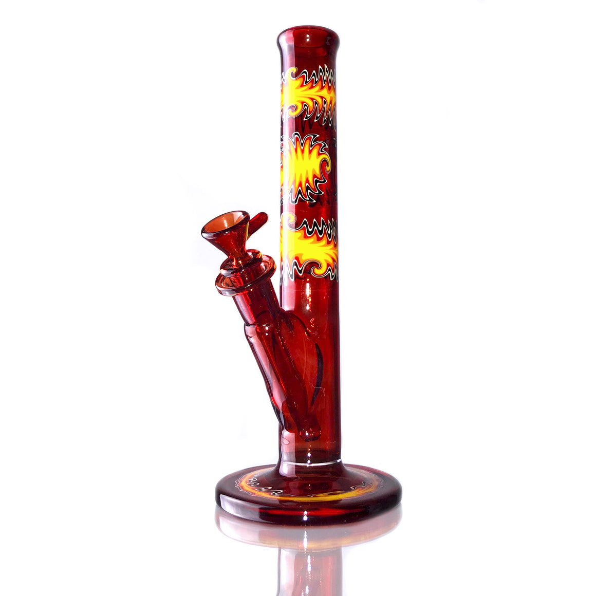 UV Fully-worked Mini Straight Tube - Pomegranate/Fire - 10mm Female